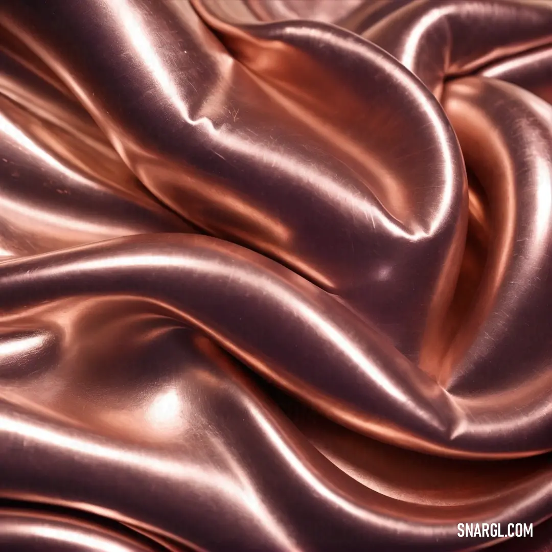 A close-up view of a shiny fabric glistens with a rich brown hue against a contrasting black background, capturing the luxurious texture and warmth that fabric can bring to any design.