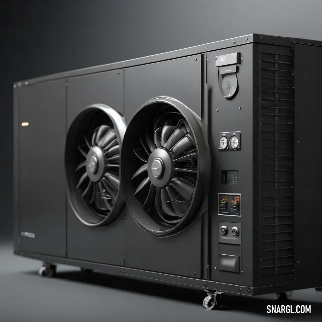 A large, powerful black machine sits proudly, showcasing two prominent fans on its side. The industrial design speaks to its robust functionality, hinting at the intensity and strength behind its operation. A striking image of engineering excellence in ac