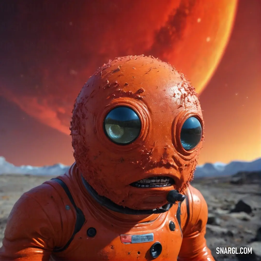 An imaginative depiction of a funky robot with oversized eyes standing boldly before a red planet, invoking curiosity and wonder about distant worlds and the possibilities of robotic life.