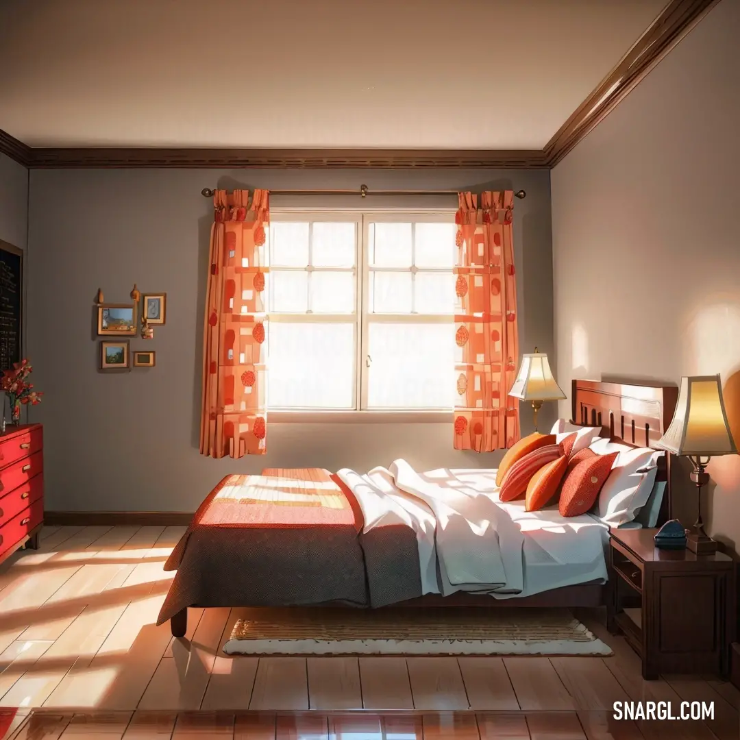 A cozy bedroom with a comfortable bed and a dresser, featuring a soft, balanced combination of colors. The CMYK 2,2,0,0 color palette gives the room a calm, welcoming atmosphere.