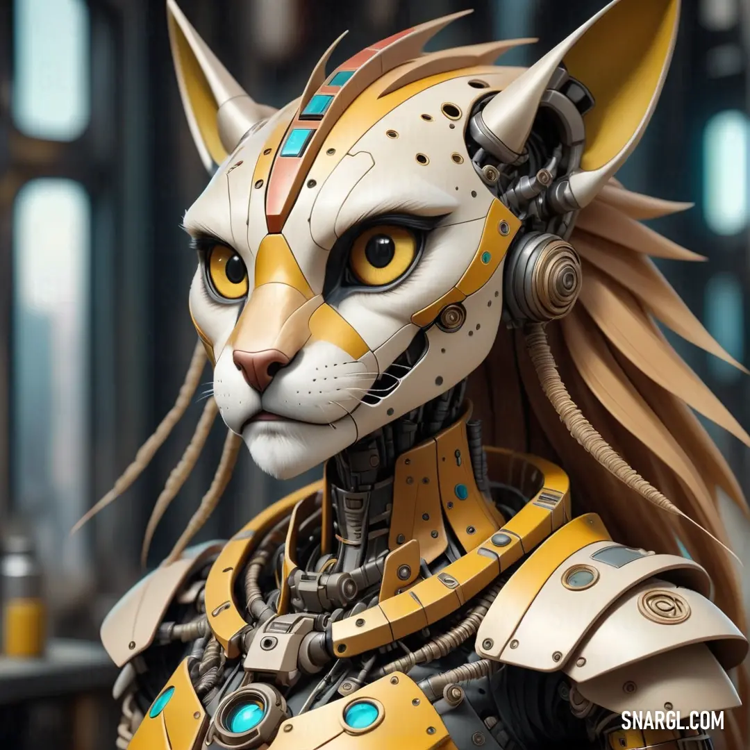 NCS S 0502-Y color example: Cat with yellow and blue eyes and a yellow and white costume on it's body and head