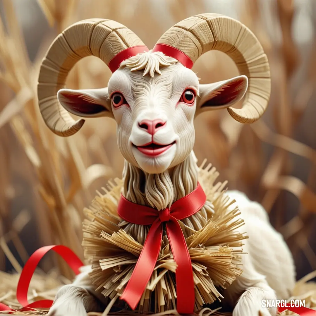 Goat with a red ribbon around its neck. Example of CMYK 0,1,15,0 color.
