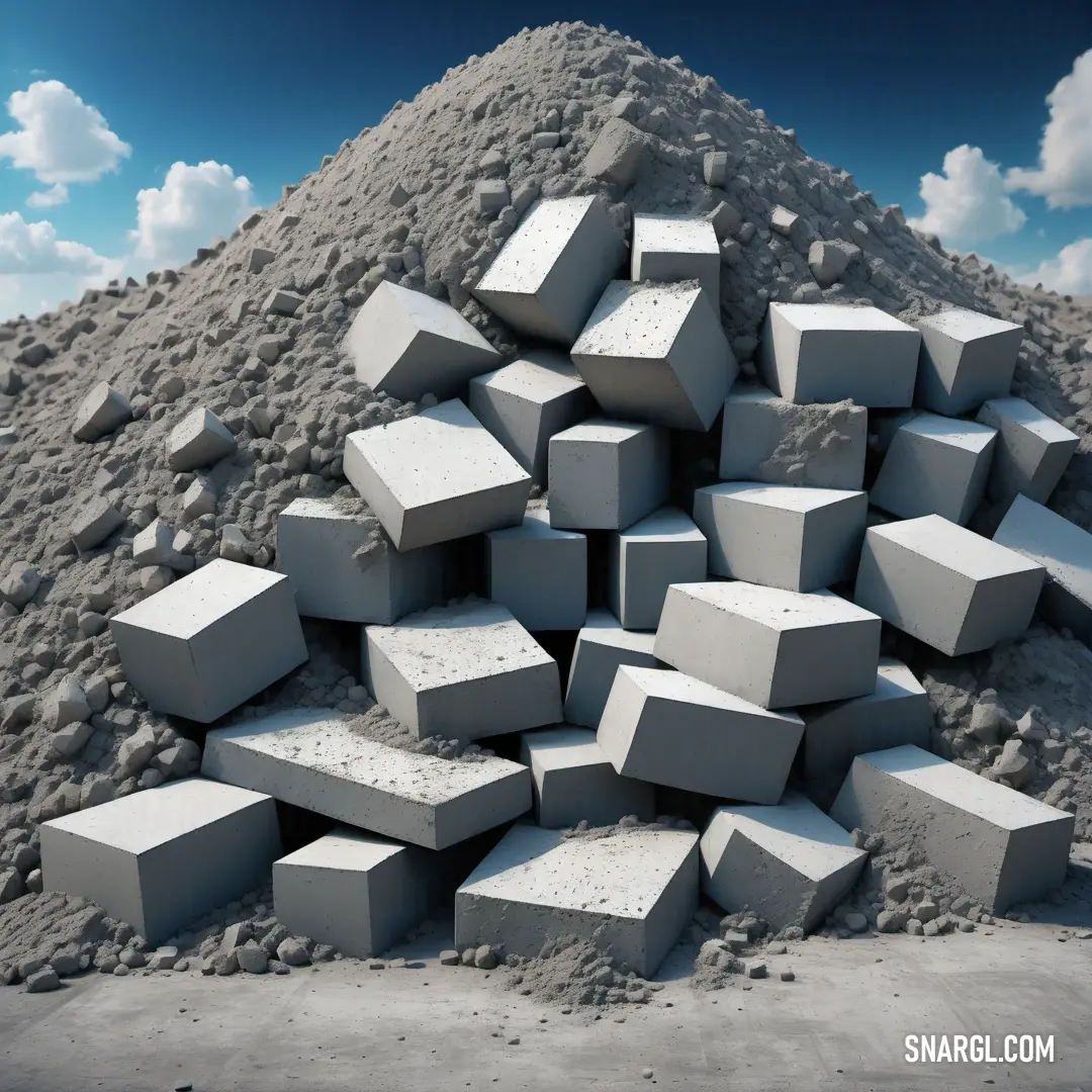 Pile of cement blocks on top of a pile of dirt. Color RGB 244,249,253.