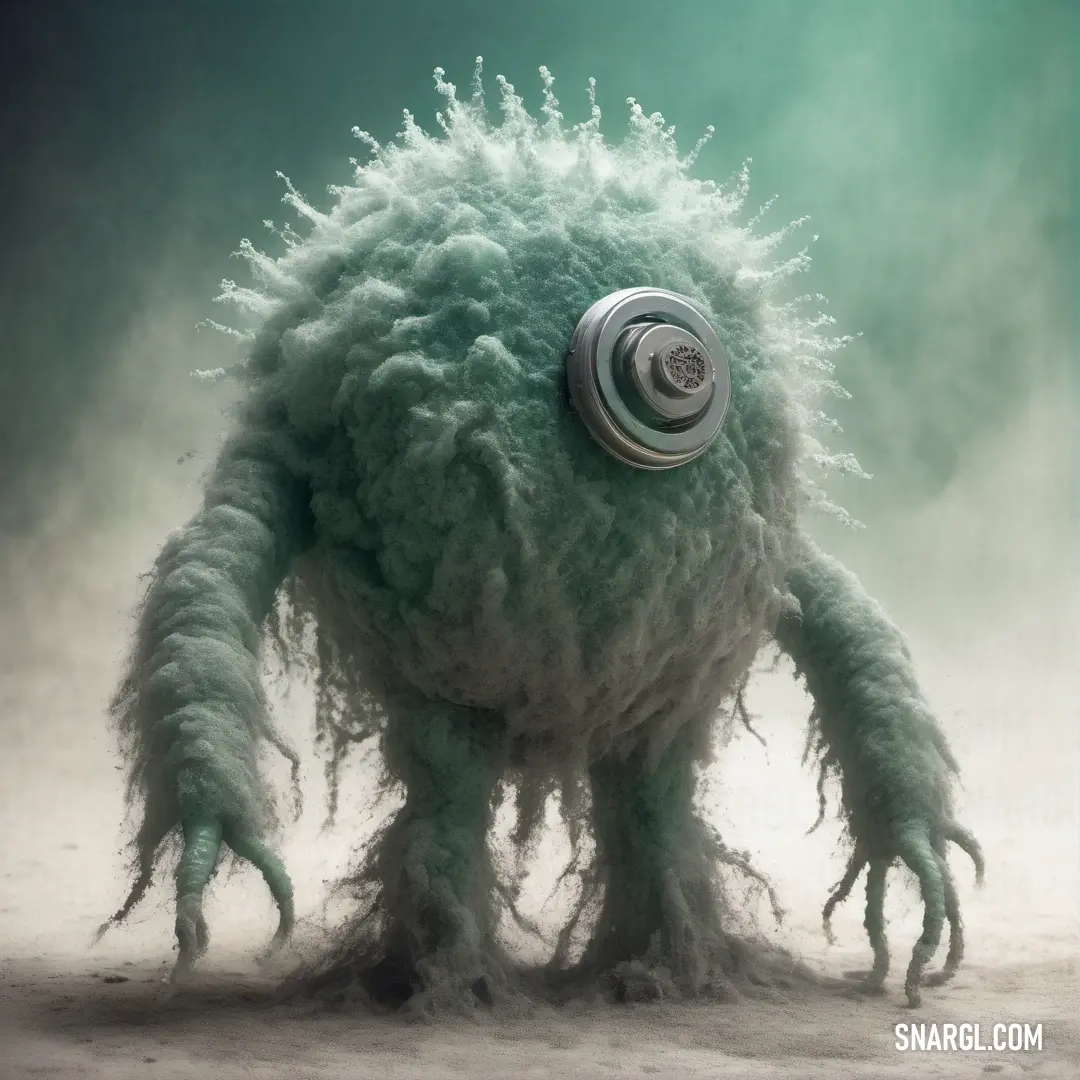 Strange looking creature with a button on its head and legs. Color #E7FAF2.