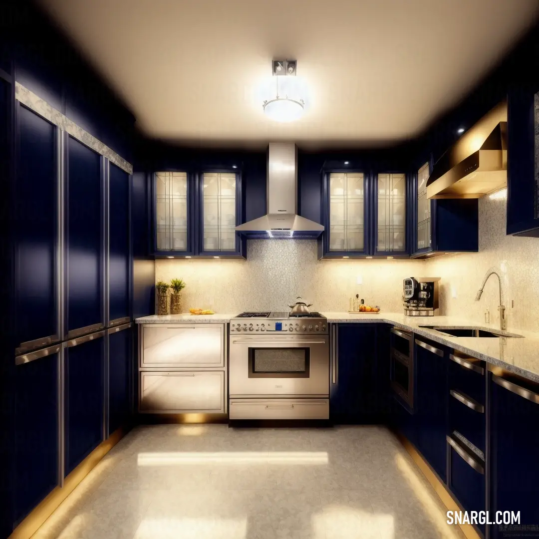 Kitchen with a stove, sink. Example of NCS S 0510-R40B color.