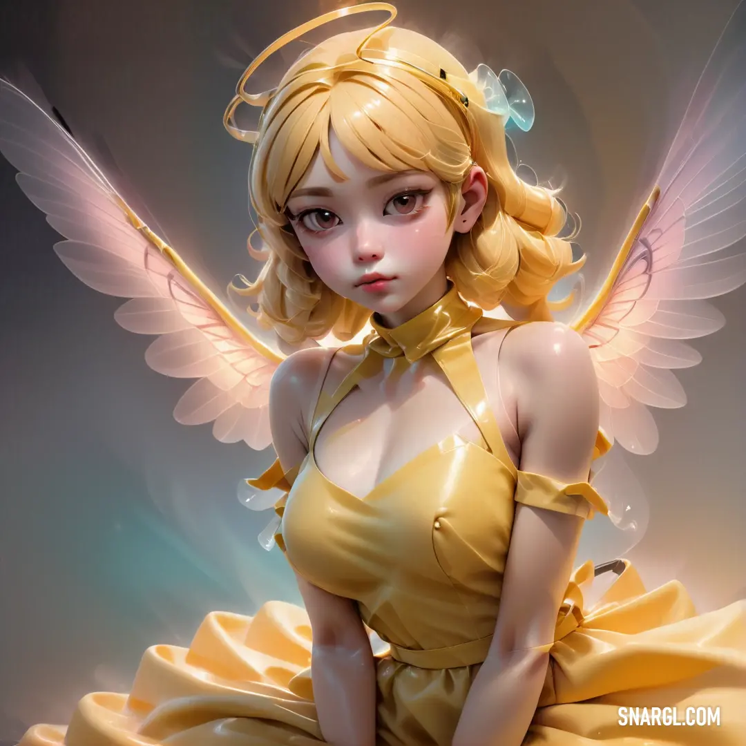 NCS S 0515-R20B color example: Girl dressed in a yellow dress with angel wings on her head