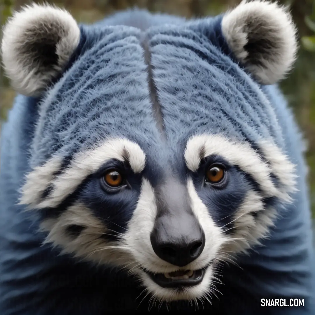 Raccoon with a blue coat on its face and a black nose and nose with white stripes. Color RGB 226,242,251.