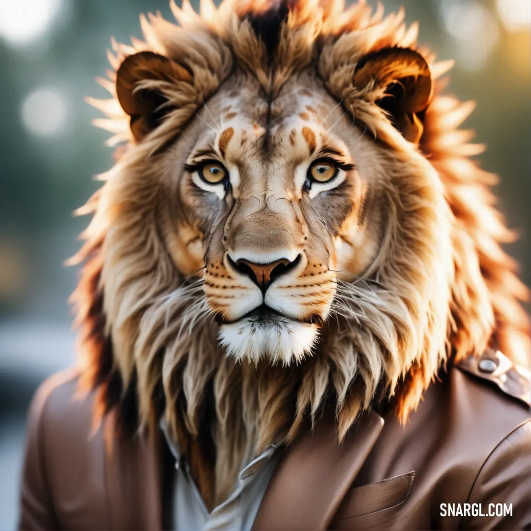 Lion wearing a leather jacket and a leather jacket with a hood on it's head. Color #FFF6BE.
