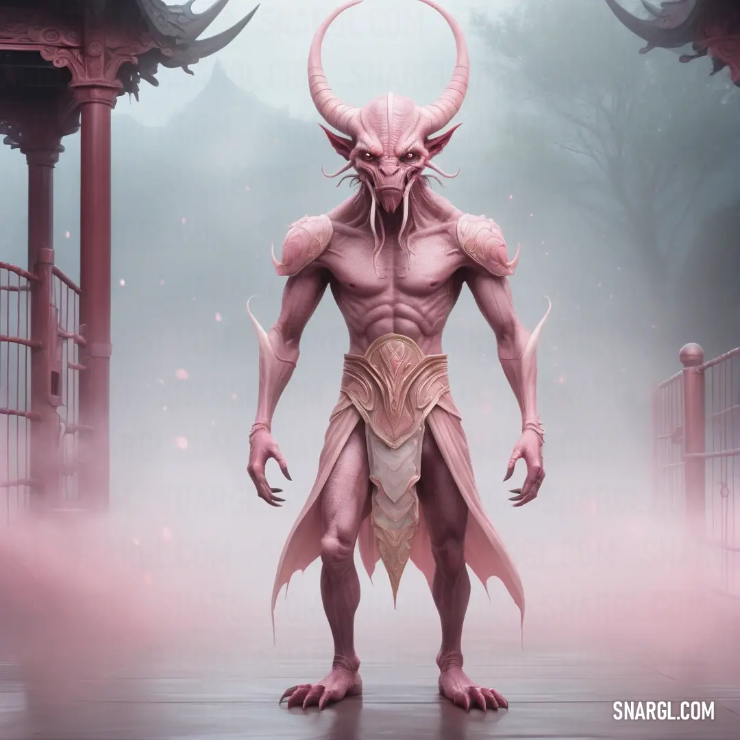 Demon with horns and a large body of flesh on his chest. Color #FFDBE3.