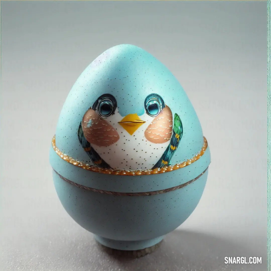 NCS S 0530-B10G color. Blue egg with a bird painted on it's side and a gold trim around the egg shell
