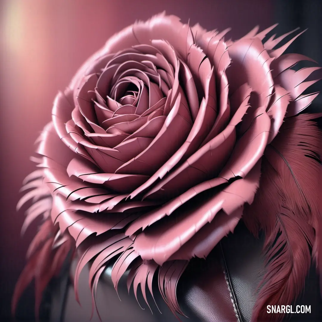 NCS S 0530-R20B color example: Pink rose with feathers on a black purse with a pink background