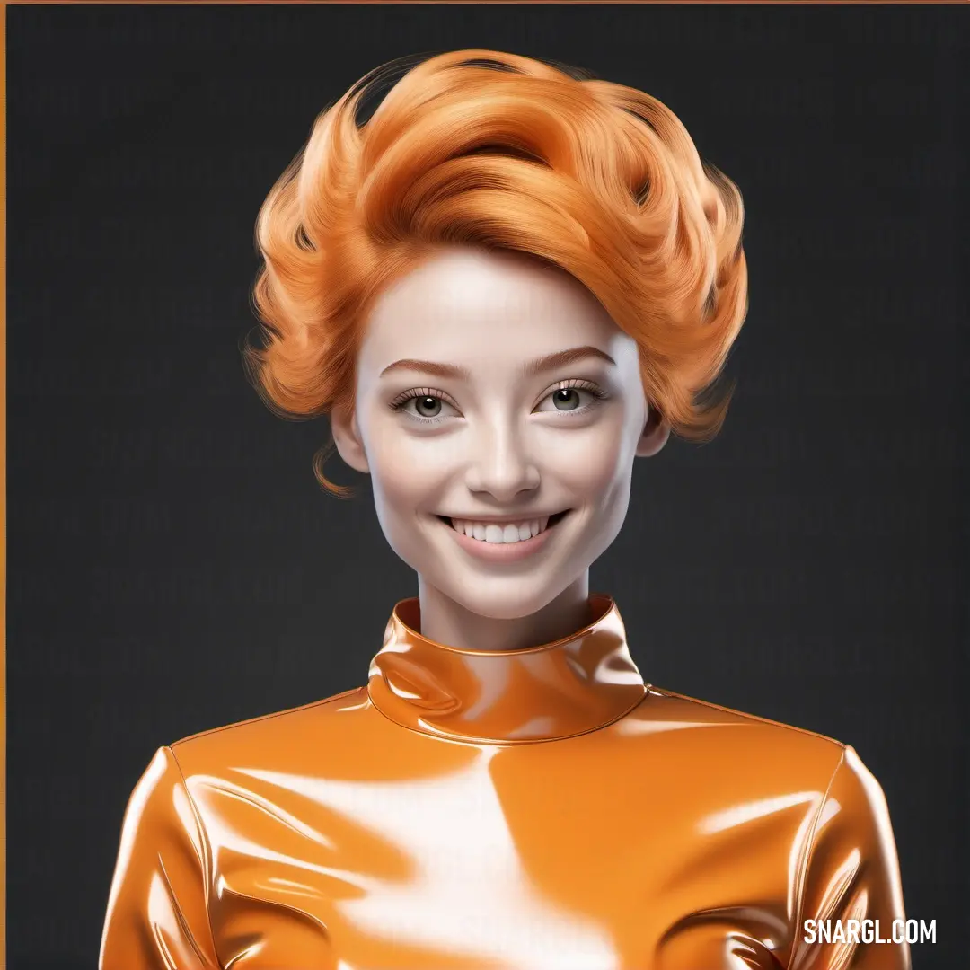 NCS S 0550-Y30R color. Woman with orange hair and a smile on her face