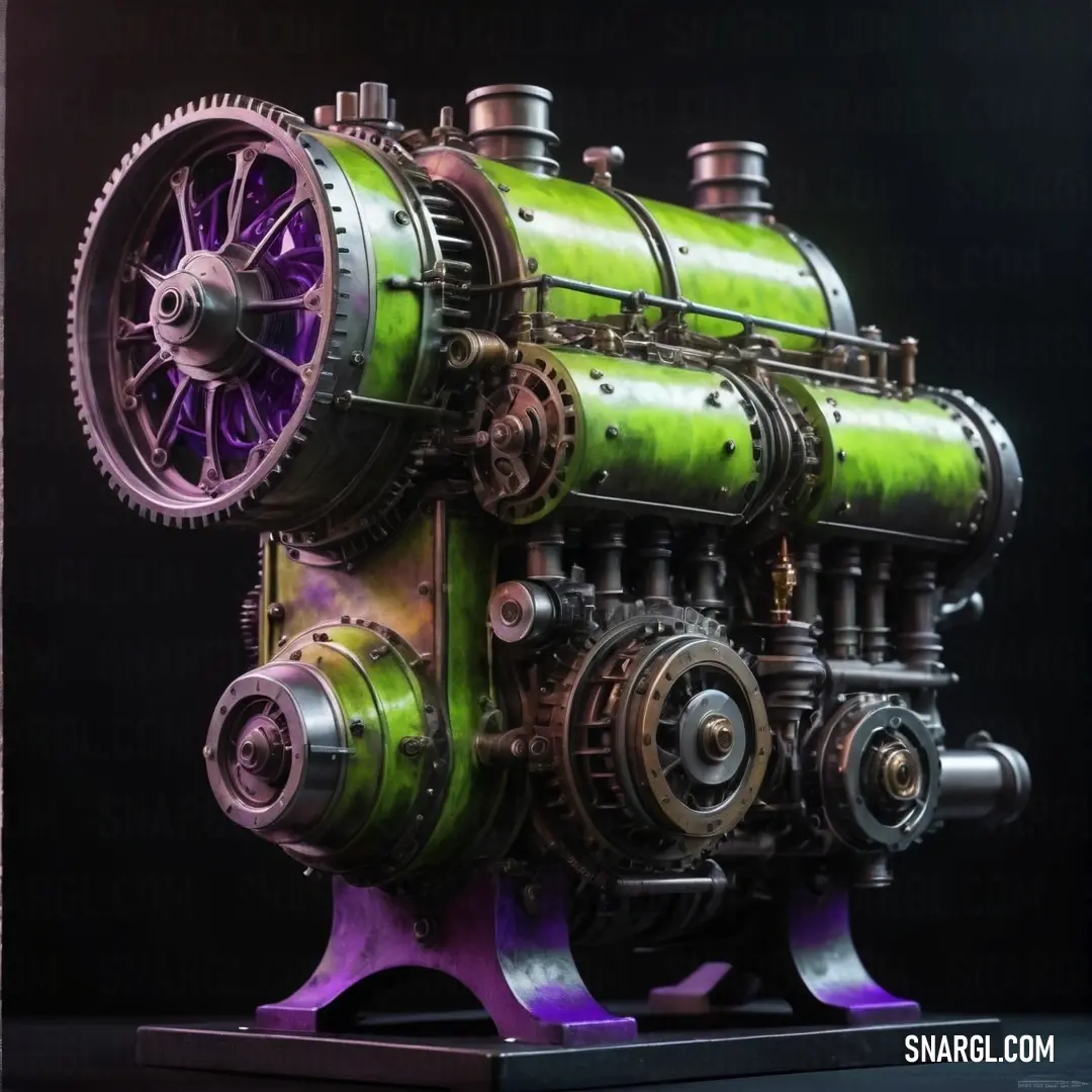 Green and purple engine on a black background. Color RGB 176,222,106.