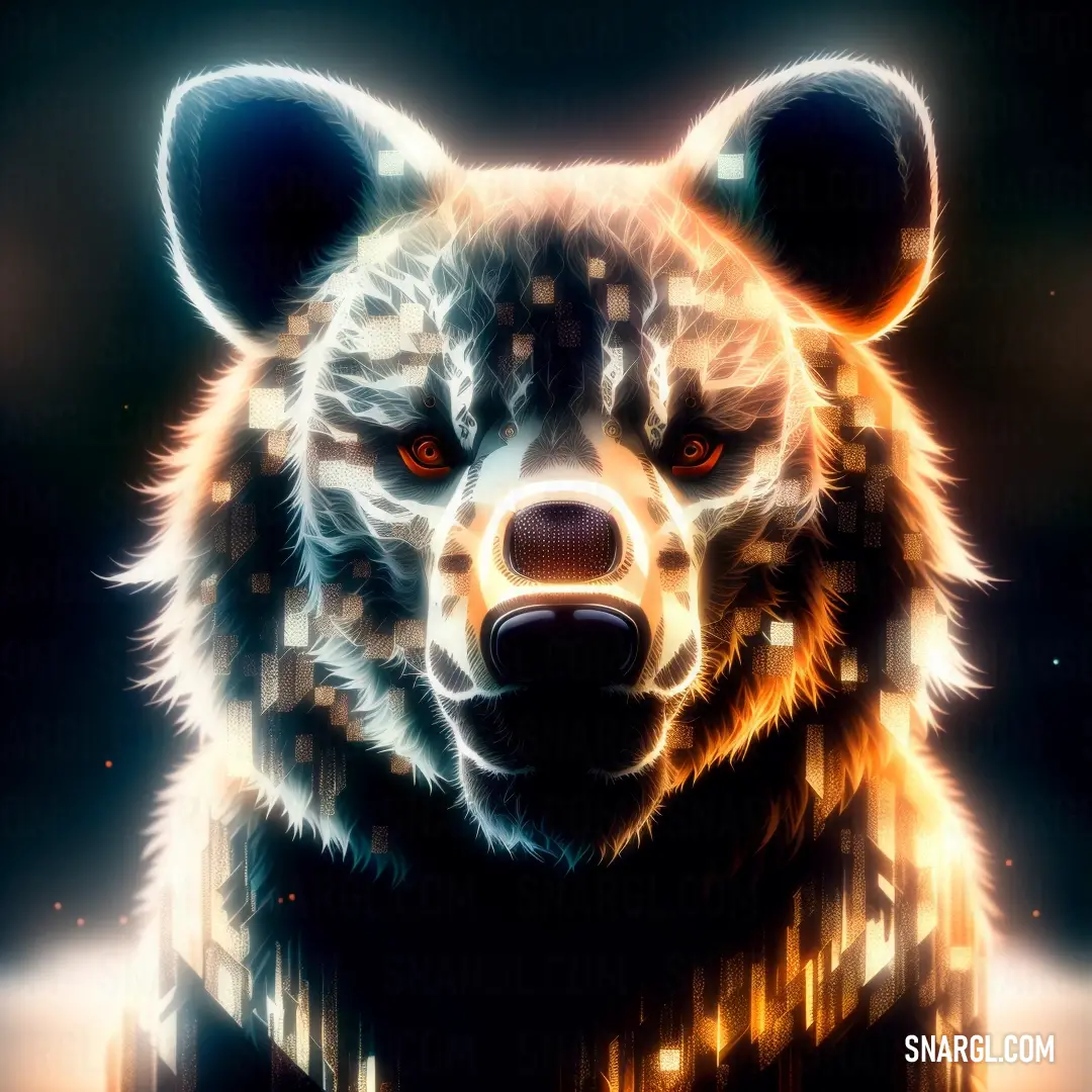 A captivating image of a bear with an unusually large head stands against a backdrop of vivid colors and bright patterns. The scene creates a whimsical atmosphere, engaging viewers in a playful exploration of creative wildlife representation.