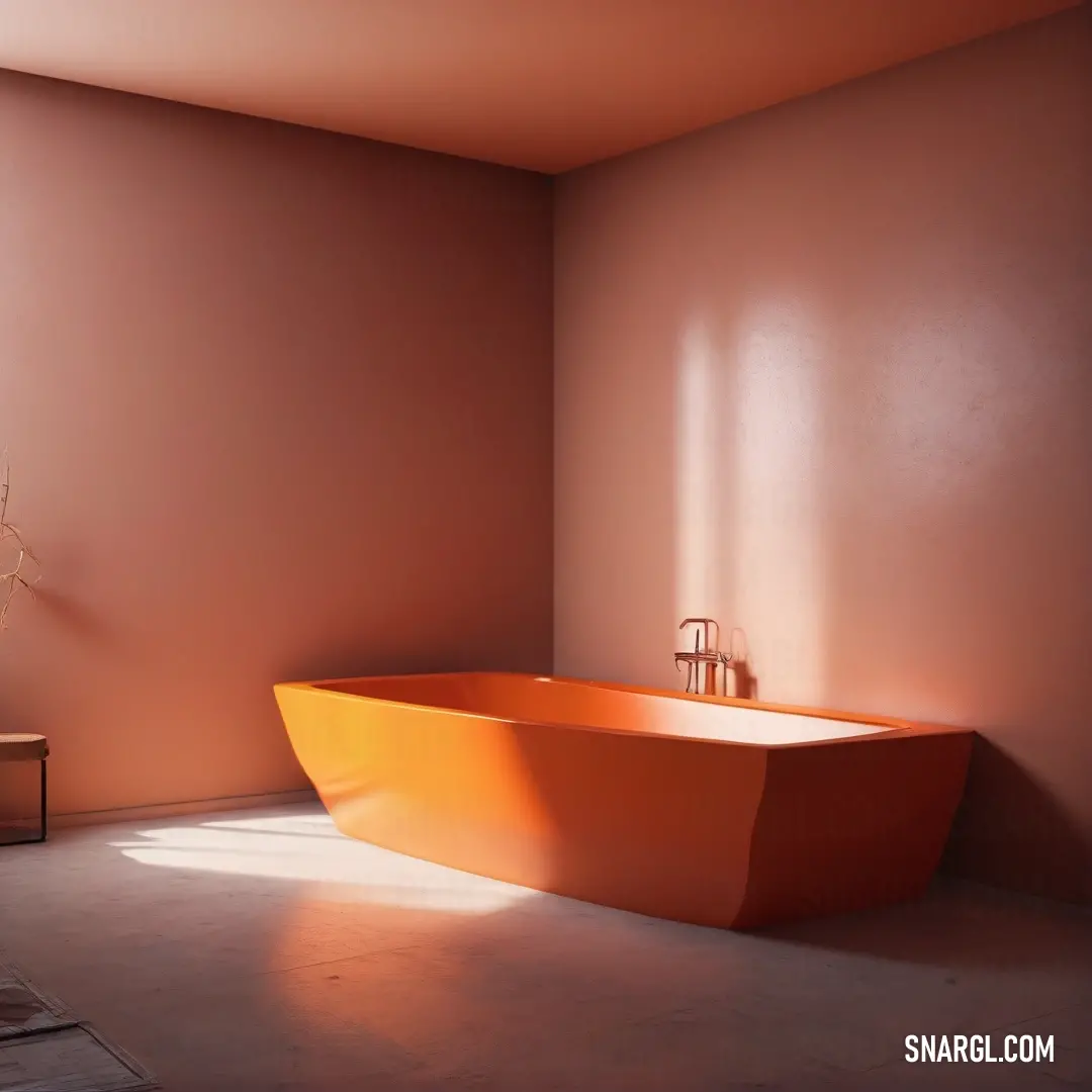 A spacious and inviting bathroom featuring a luxurious bathtub positioned near a large window, allowing natural light to illuminate the calming atmosphere. The bold RGB 233,72,21 color adds a vibrant touch to this serene setting.