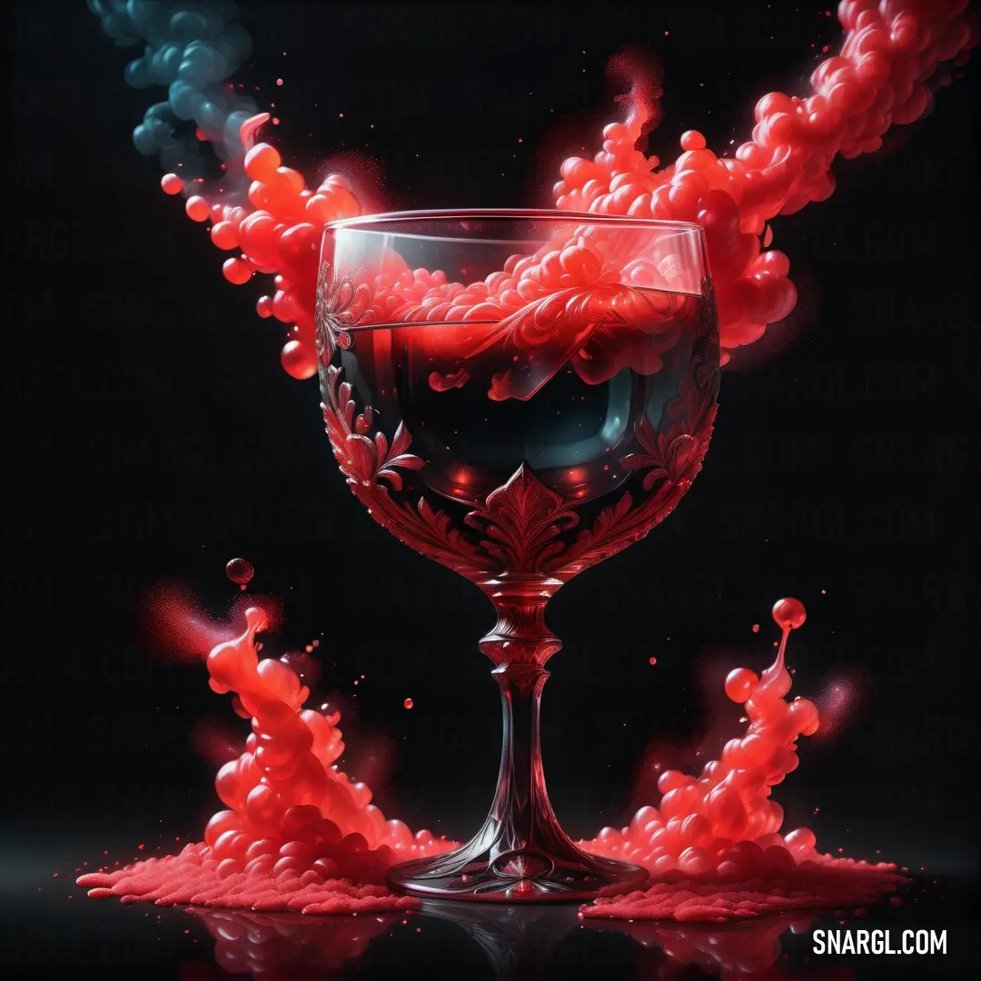 NCS S 0580-Y90R color example: Glass of wine with red liquid pouring out of it and a black background