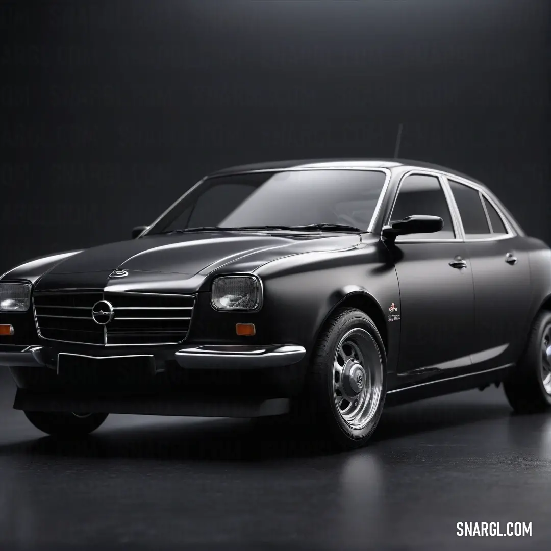 A sleek black car rests in a dimly lit room, surrounded by a dramatic black backdrop, perfectly showcasing its striking design and powerful presence, exuding elegance and mystery in the shadows.