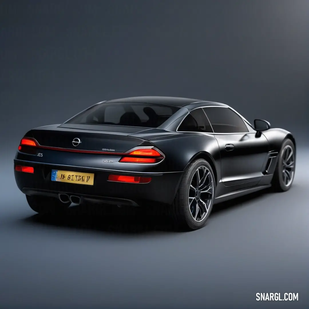 A sleek black sports car, captured in a studio setting with a sophisticated gray background, showcases its flawless design and performance, embodying the essence of luxury and speed in every curve.