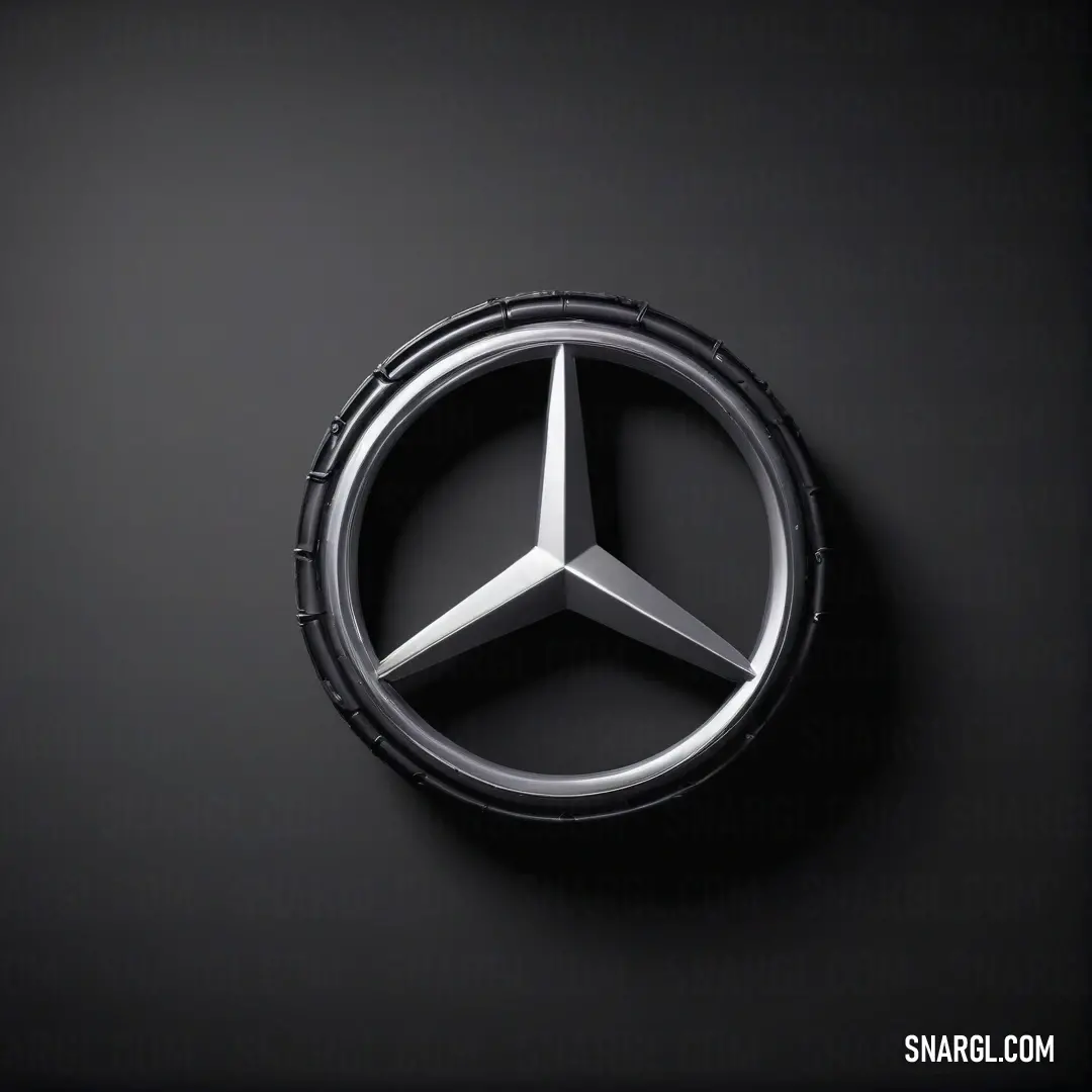 The iconic Mercedes emblem boldly displayed on a sleek black background, showcasing its timeless elegance and strength. The striking contrast with the color CMYK 0,4,15,3 makes the emblem stand out, reminding us of the luxury and performance associated wi