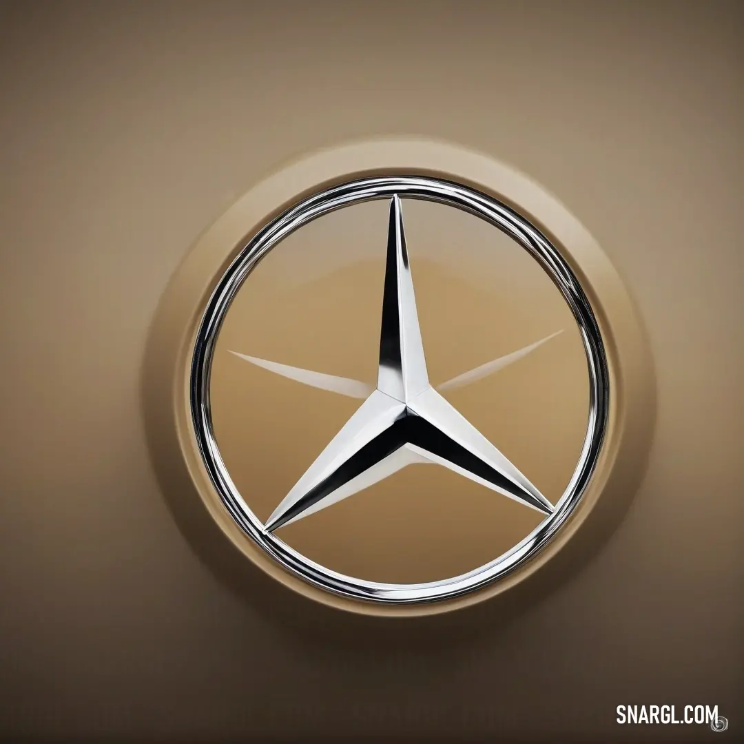 A stunning Mercedes emblem set against a rich, brown backdrop that complements the emblem's polished chrome finish, illustrating a harmonious blend of elegance and sophistication. The unique RGB 248,239,219 color adds a warm touch to this luxurious symbol