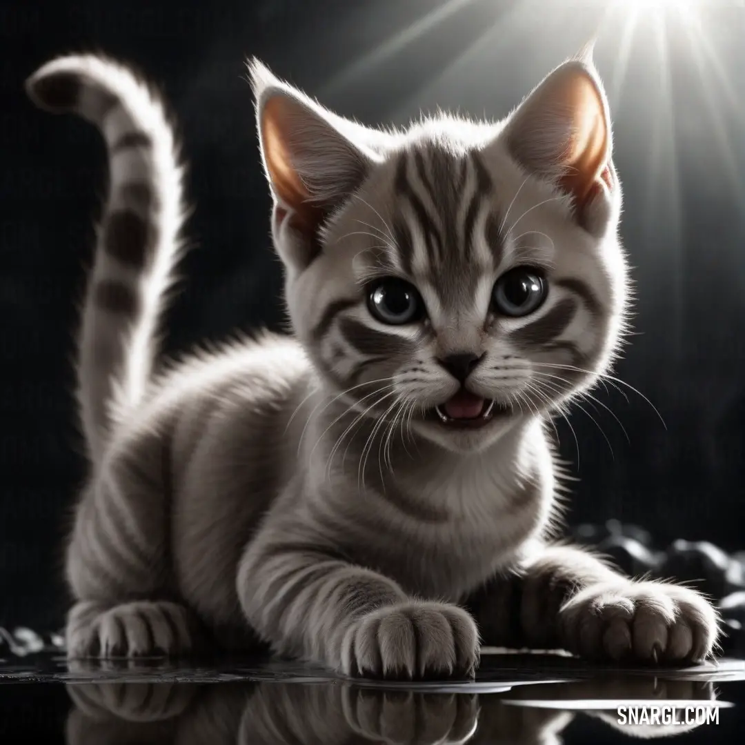 A cute kitten basking in a warm glow, its soft fur illuminated, creating an adorable and endearing scene that captures the playful essence of the pet surrounded by a gentle light.