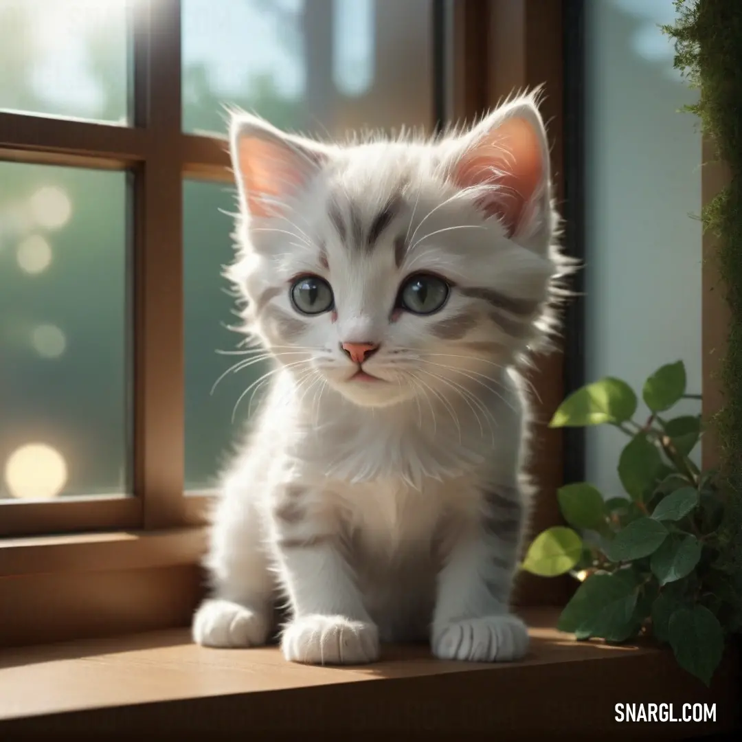 NCS S 1002-Y50R color. Kitten on a window sill looking out the window sill at the camera