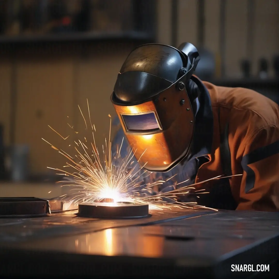 A focused welder in a protective mask expertly manipulates a glowing metal piece, surrounded by intense light highlighting his precision and determination in the welding process.