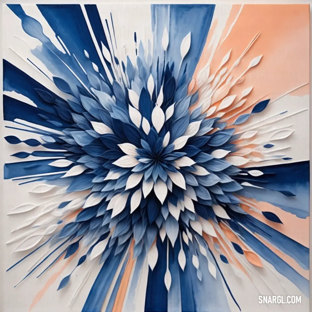 Painting of a blue and white flower on a white background. Example of CMYK 0,7,10,5 color.