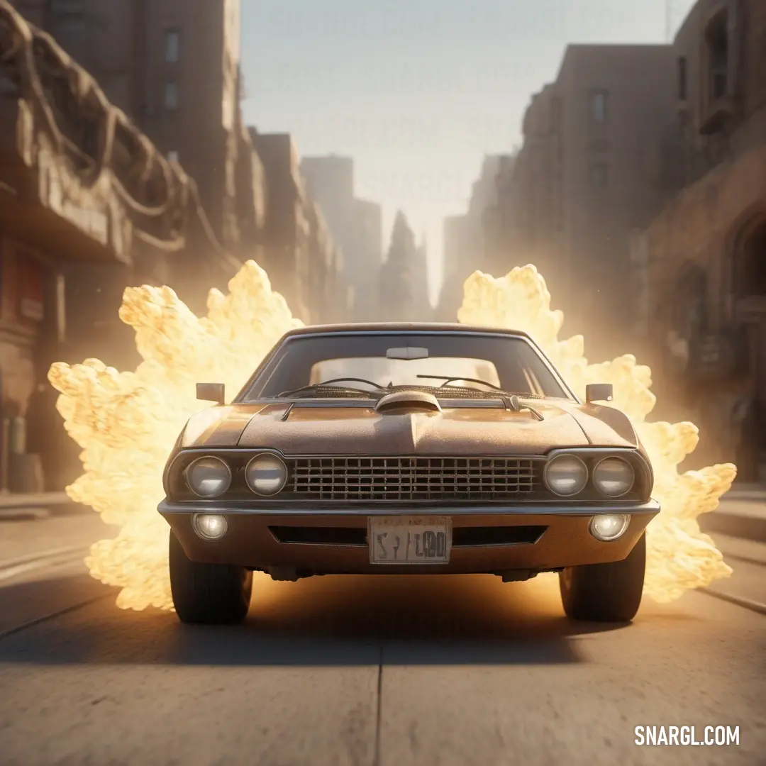 Car with flames coming out of it's hood on a city street in the movie cars 2 the road. Color RGB 243,229,180.