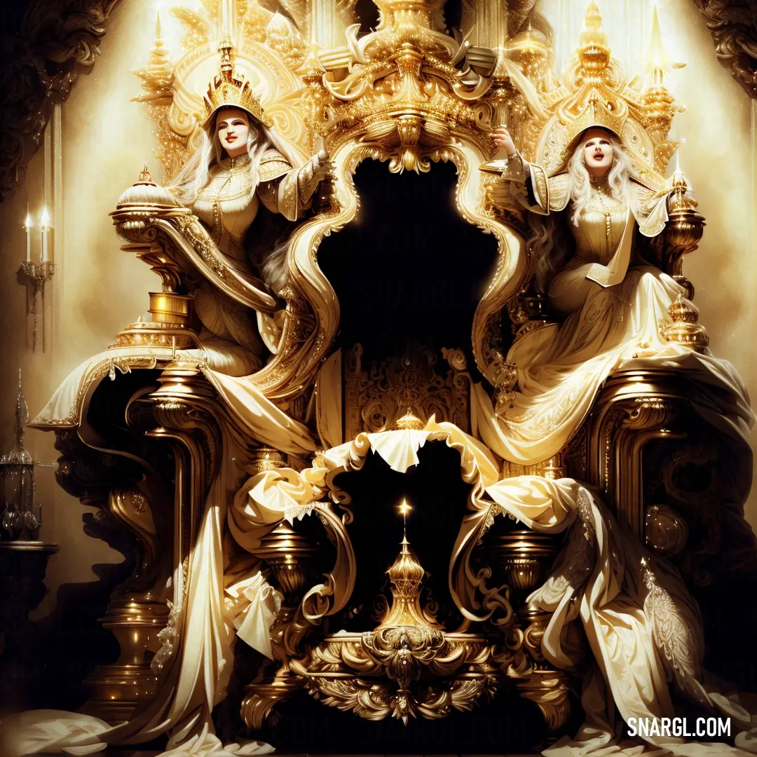 NCS S 1010-Y20R color example: Golden throne with three women on it's sides and a gold throne