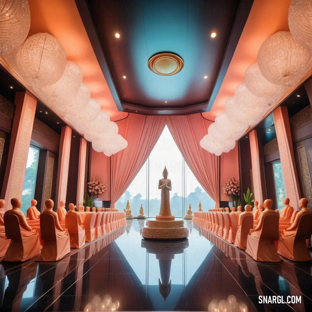 Large room with a statue in the middle of it. Example of NCS S 1015-Y50R color.