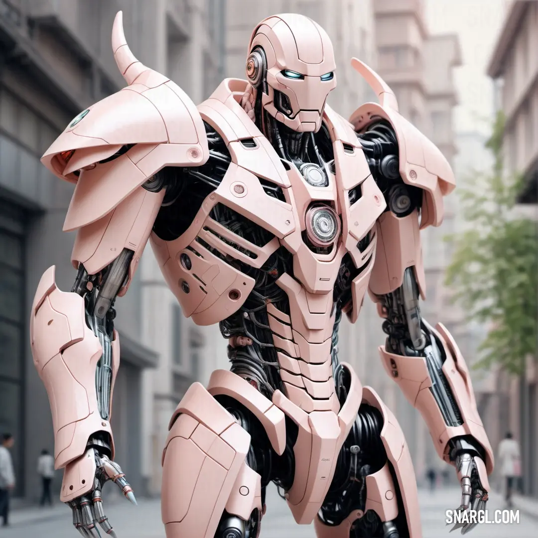 NCS S 1020-R10B color example: Robot like figure is standing on a city street with a man in the background