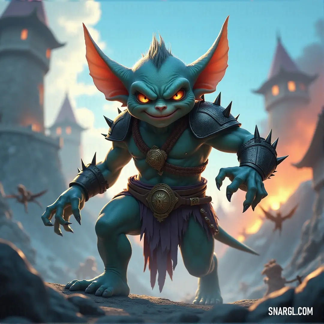 A fierce-looking cartoon character with a uniquely demonic face, exuding an aura of mischievous energy, standing out against a vivid backdrop that enhances its ominous presence.