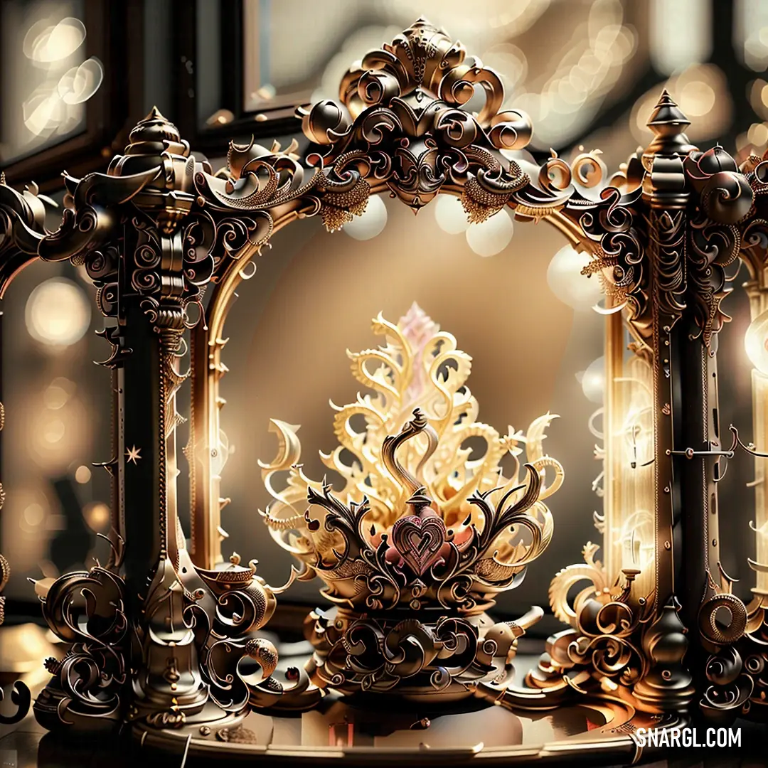 NCS S 1020-Y50R color example: Decorative gold frame with a decorative tree on it and a blurred background