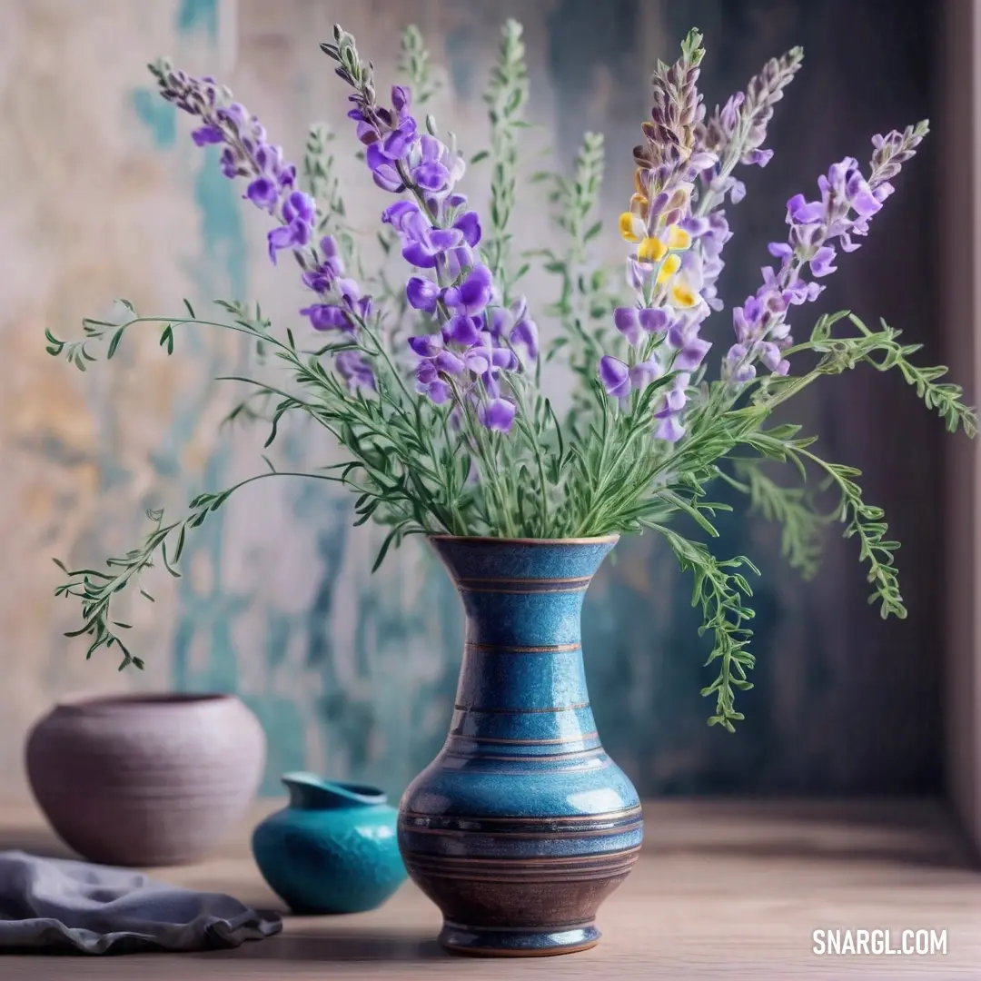 A charming table adorned with vases filled with flourishing flowers adds a splash of color and life to the decor. This delightful arrangement creates a warm and inviting atmosphere, perfect for elevating any living space.