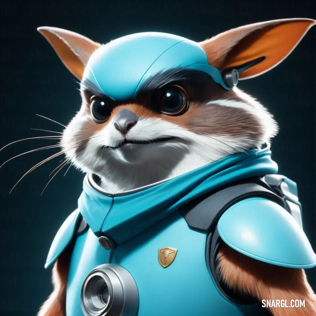 NCS S 1040-B color example: Cartoon character of a cat dressed in a blue outfit and helmet with a sci - fi