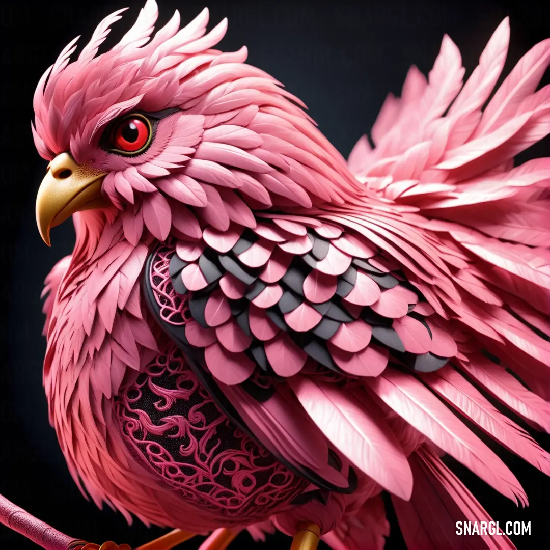Pink bird with a black background. Color NCS S 1040-R.