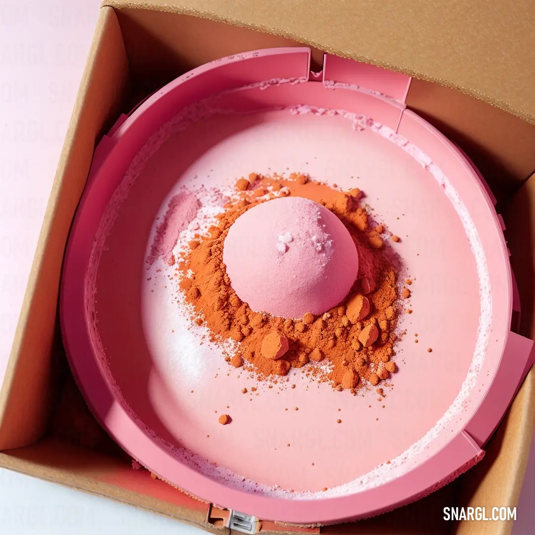 NCS S 1040-R color example: Pink plate with a pink substance in it in a pink box on a white surface