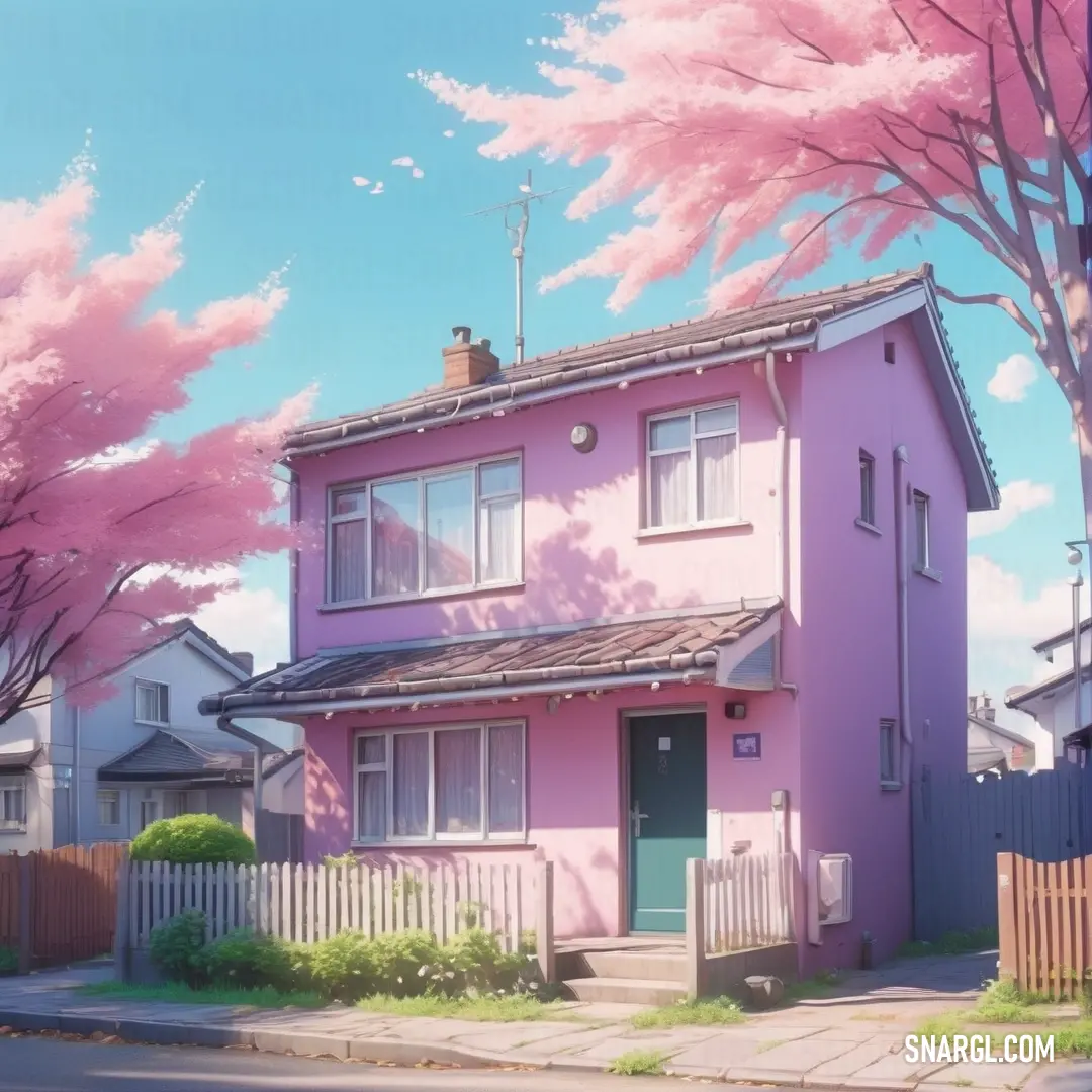 NCS S 1040-R40B color example: Pink house with a tree in front of it