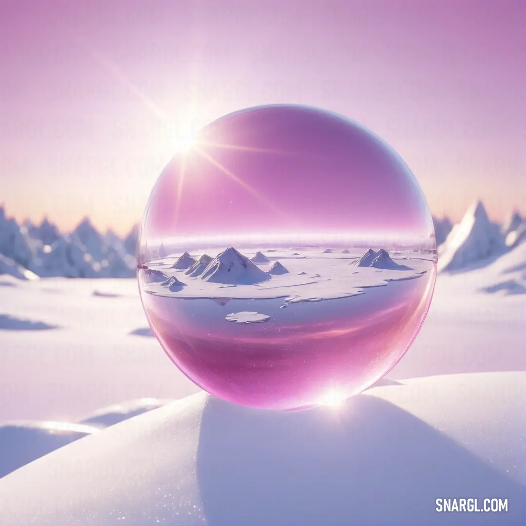 Sphere of snow with a mountain in the background. Color #E6A0D3.