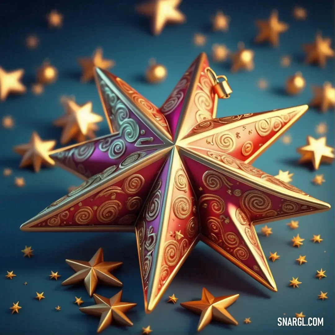 Star ornament surrounded by stars on a blue background. Color #F9DD80.