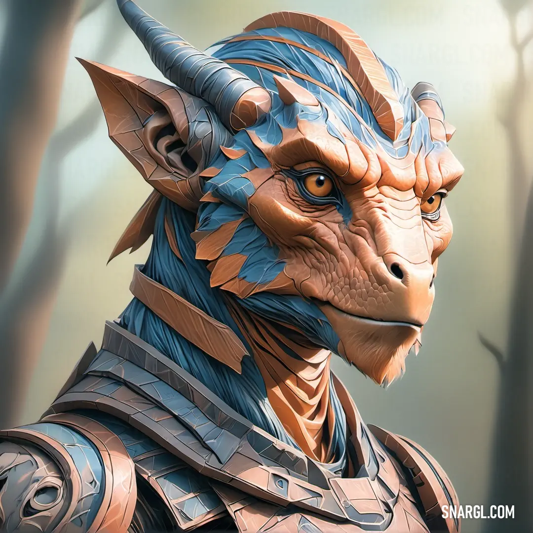 A captivating close-up reveals an intricately designed dragon statue with majestic horns, adorned with fascinating details, set against a lush backdrop of greenery and vibrant foliage.