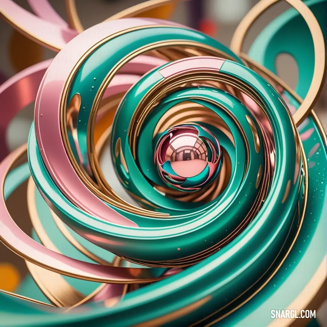 Close up of a colorful object with a circular design on it's center piece. Example of CMYK 60,0,45,0 color.