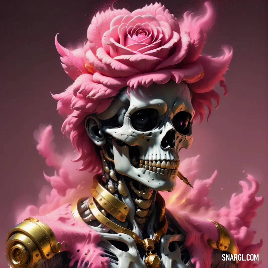 Skeleton with a rose on its head and a cigarette in its mouth. Color NCS S 1050-R10B.