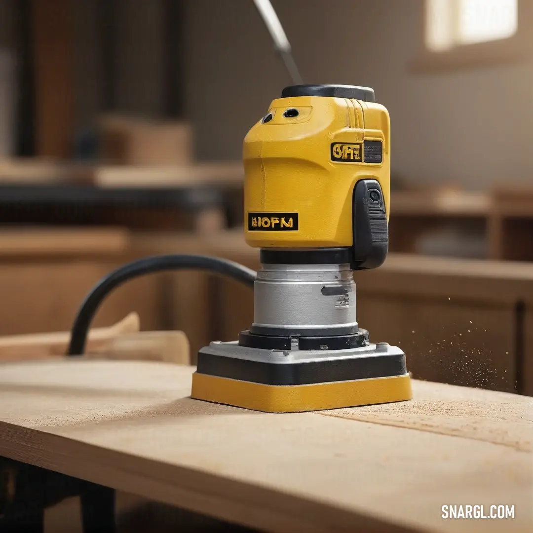 A vibrant yellow and black machine sits elegantly on a table, nestled within a room adorned with wooden floors and natural light streaming in through the window. Its design suggests power and functionality, blending seamlessly into a modern workspace.