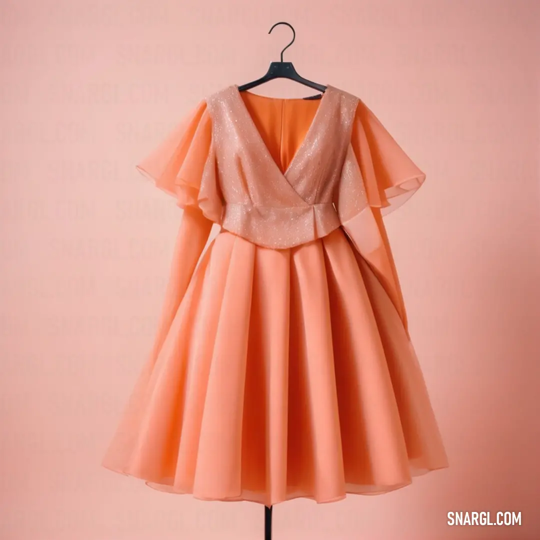 Dress on a mannequin on a pink background. Example of #F98050 color.