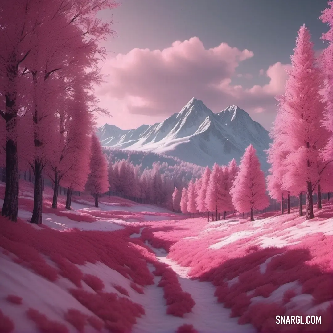 NCS S 1060-R20B color example: Pink landscape with a mountain in the background