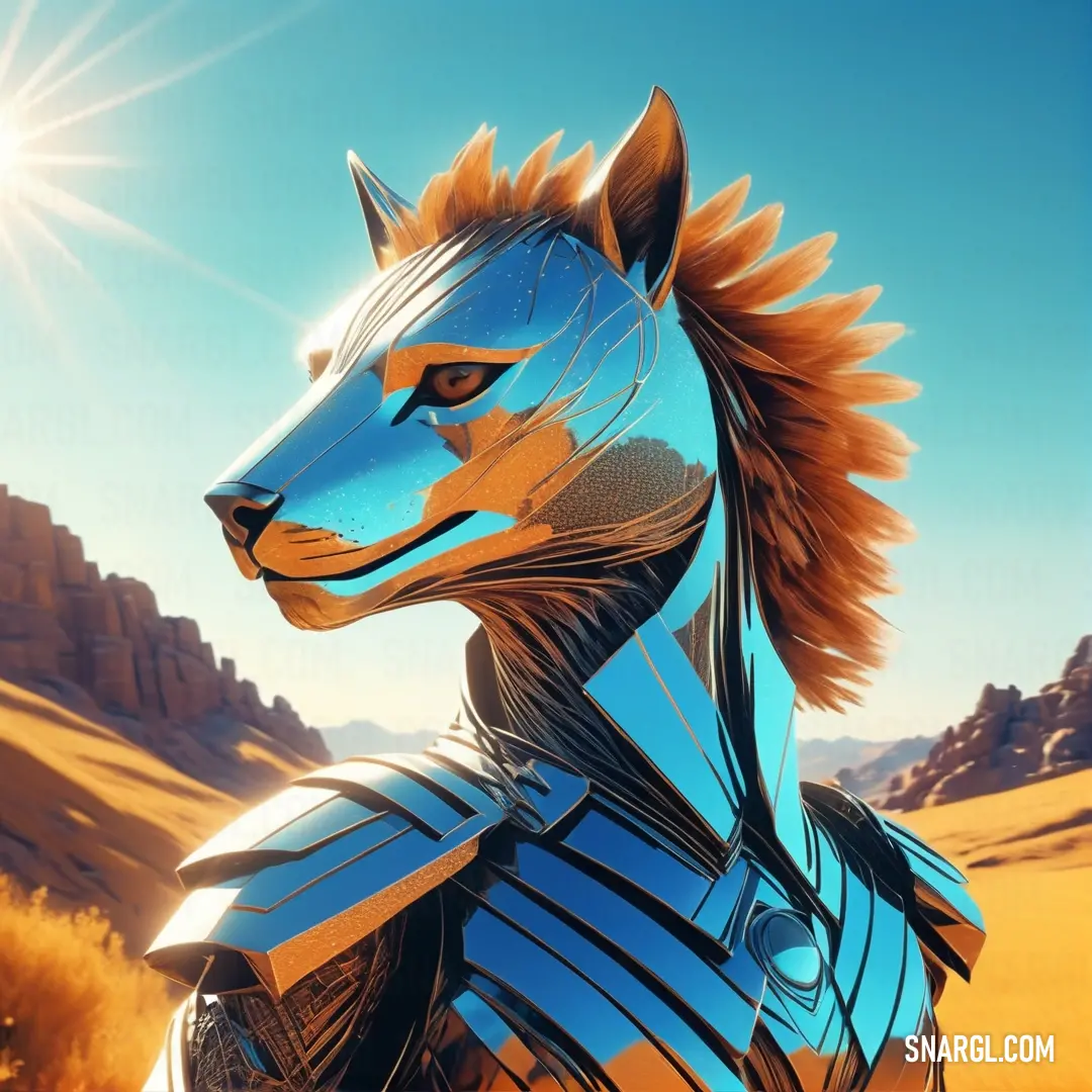 Stylized image of a horse in a desert setting with a bright sun in the background. Example of RGB 244,128,42 color.