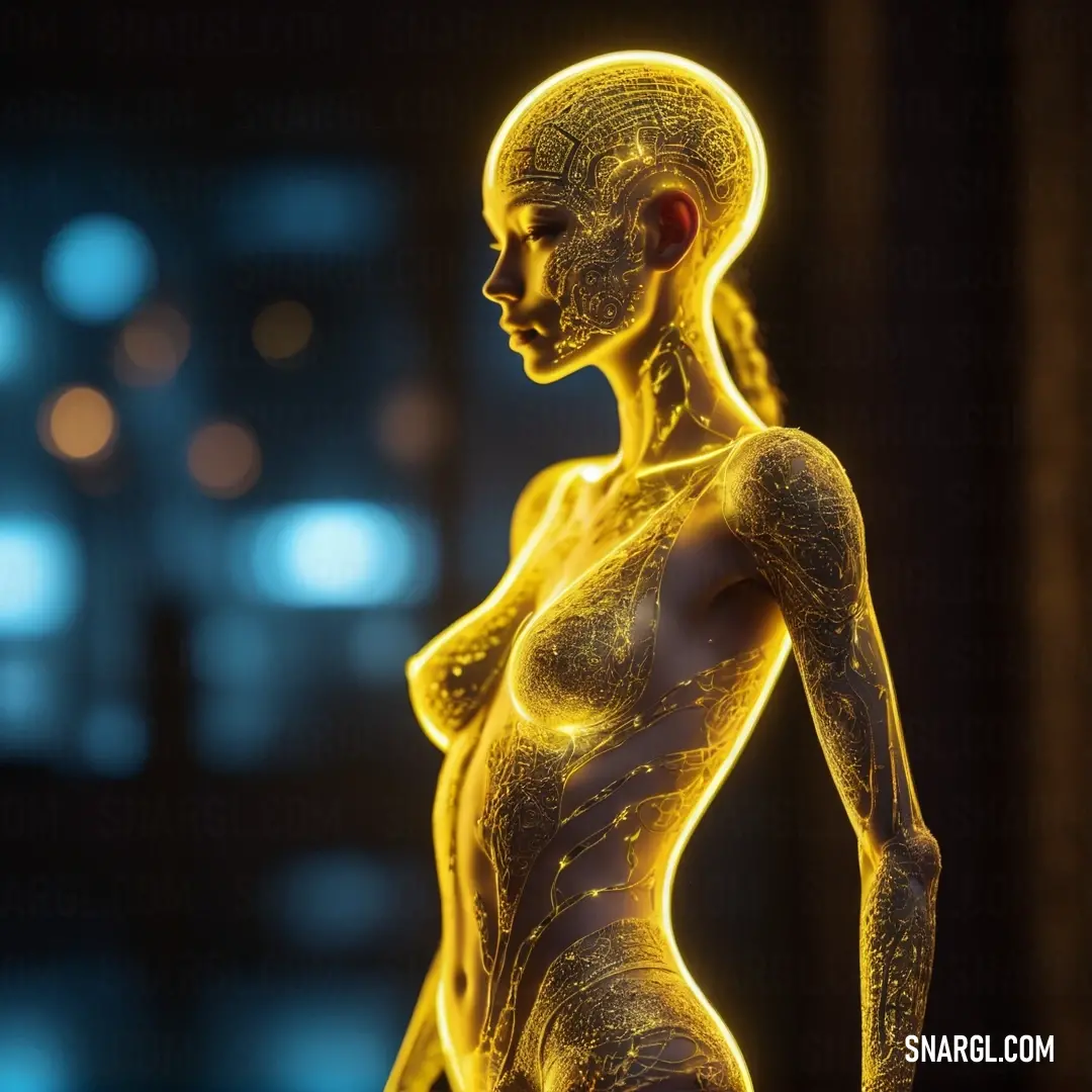 NCS S 1070-Y color example: Yellow human figure with a glowing body and head and shoulders