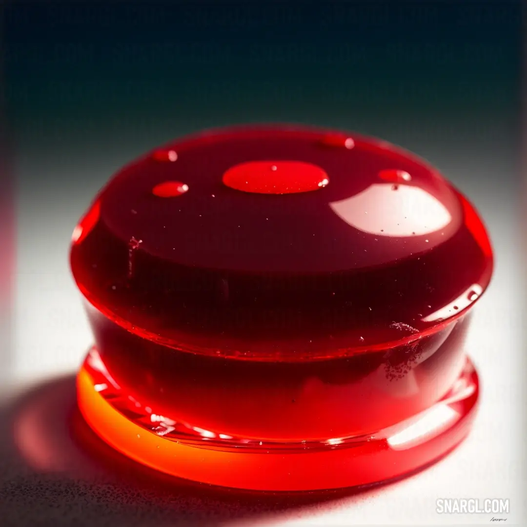 Red object with a red base on a white surface with a red dot on it's top. Example of #DA1D16 color.
